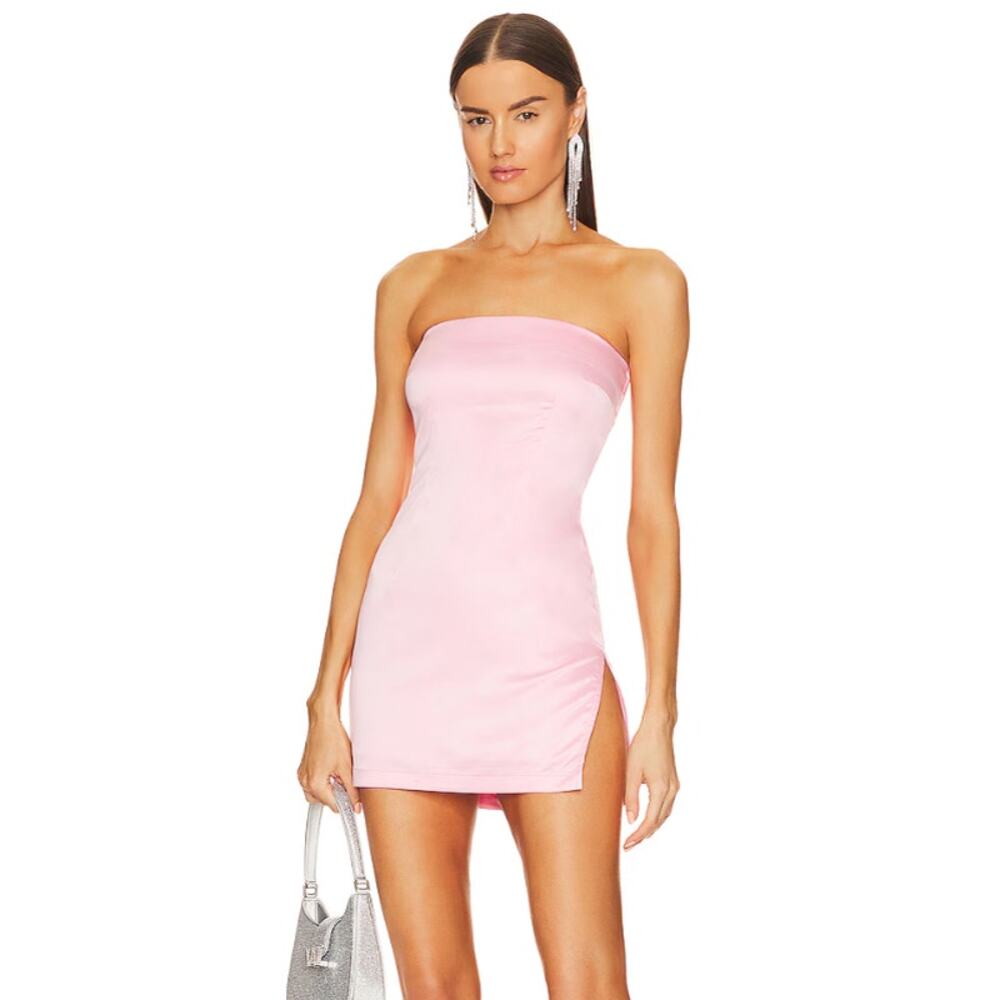 superdown | Quinn Strapless Mini Dress in Pink Satin L